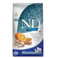 N&D Dog Ocean tőkehal, tönköly, zab & narancs felnőtt medium & maxi száraz kutyatáp 2,5kg