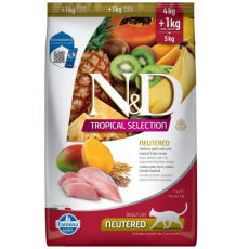 N&D Tropical Selection Cat Chicken Neutered, csirke, ivartalanított felnőtt száraz macskaeledel 4+1kg