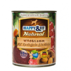 Happy&Fit; Natural Dog konzerv vadhús, bárány burgonyával és sáfrányolajjal 800g